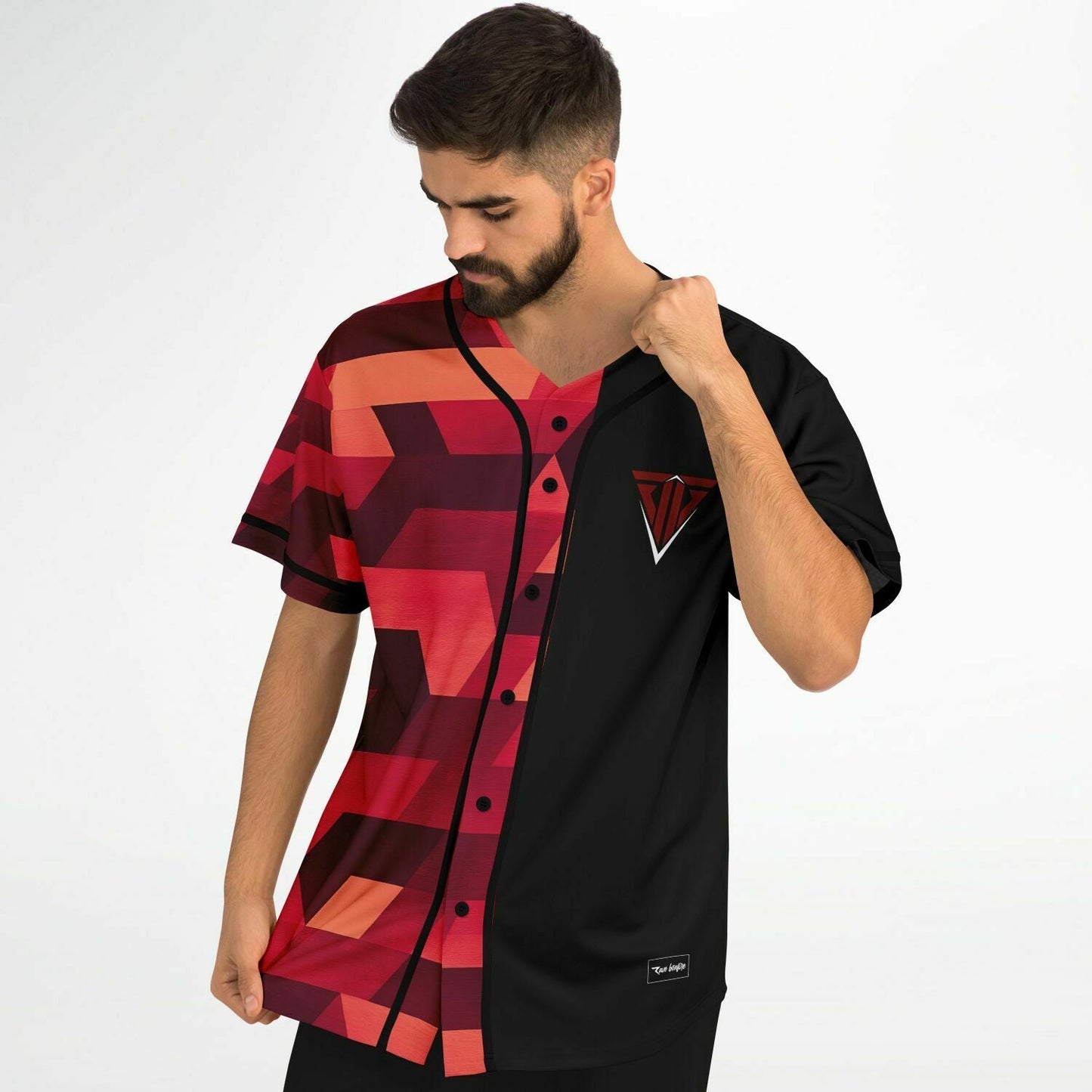 Red 3D Isometric Rave Baseball Jersey