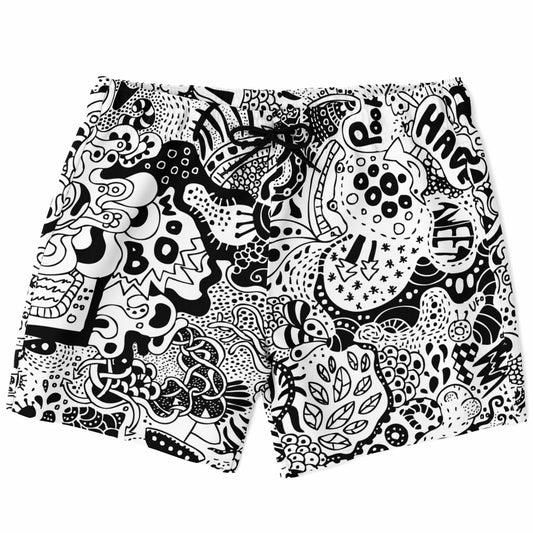 Black White Dense Psychedelic Rave Swim Trunks