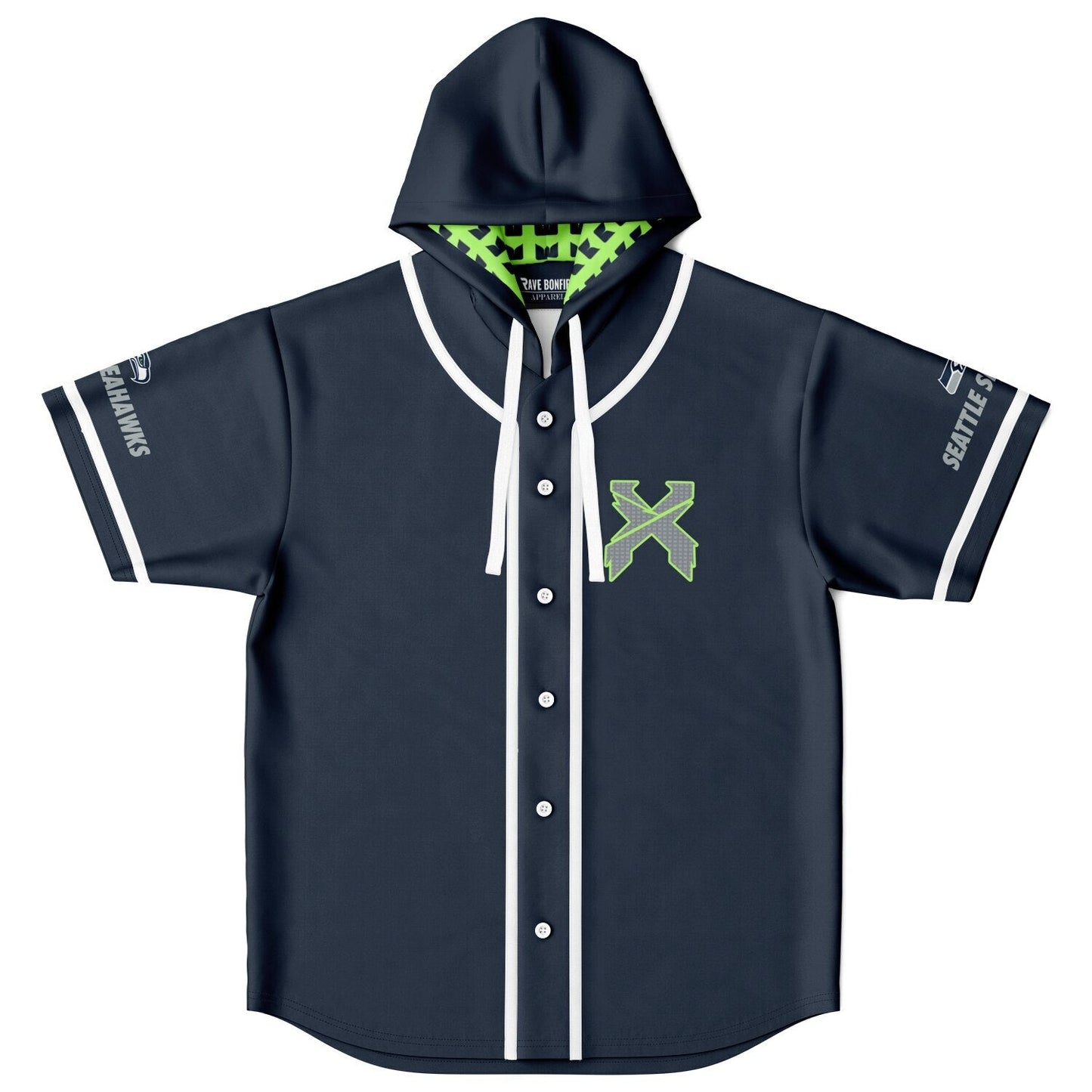 Excision Navy Blue Green Rave Hooded Baseball Jersey