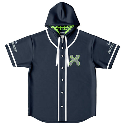 Excision Navy Blue Green Rave Hooded Baseball Jersey