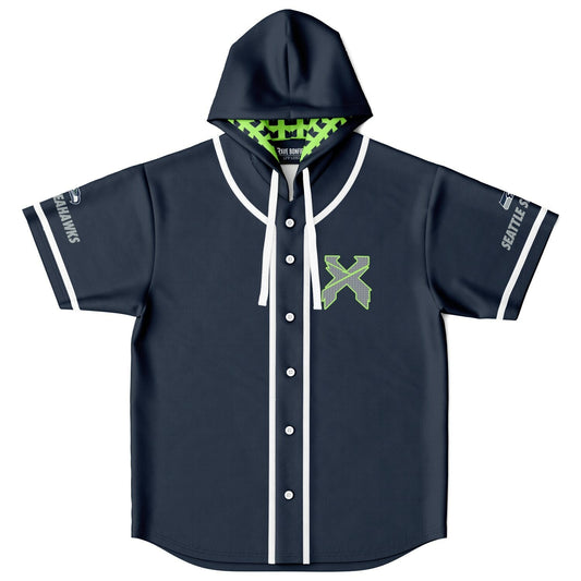 Excision Navy Blue Green Rave Hooded Baseball Jersey