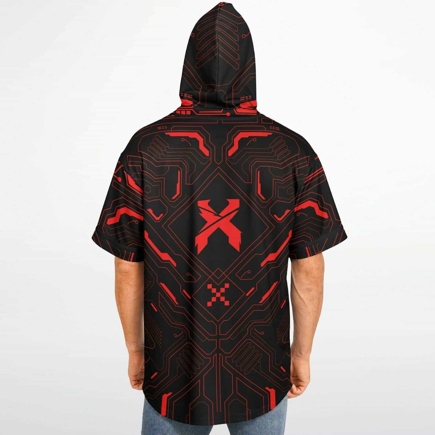 Black Cyber Circuit Rave Hooded Baseball Jersey