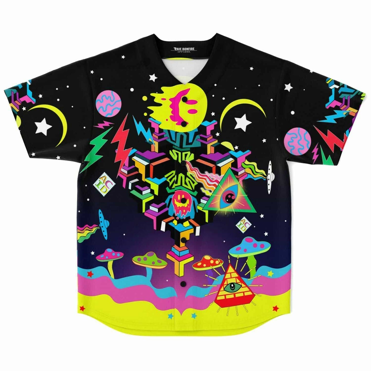 Black Night Psychedelic Cosmic Rave Baseball Jersey