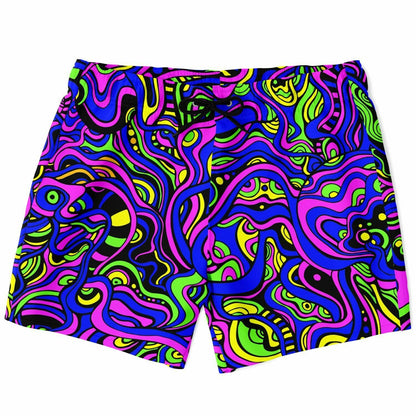 Neon Pink Swirling Psychedelic Rave Swim Trunks