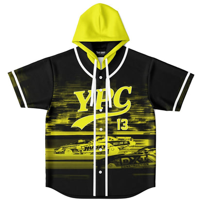 Black Motion Blurred Rave Hooded Baseball Jersey