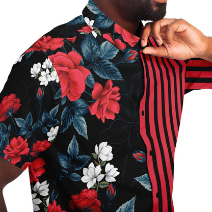 Floral striped short sleeve button down shirt