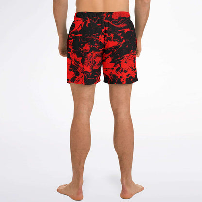 Red Black Abstract Liquid Rave Swim Trunks
