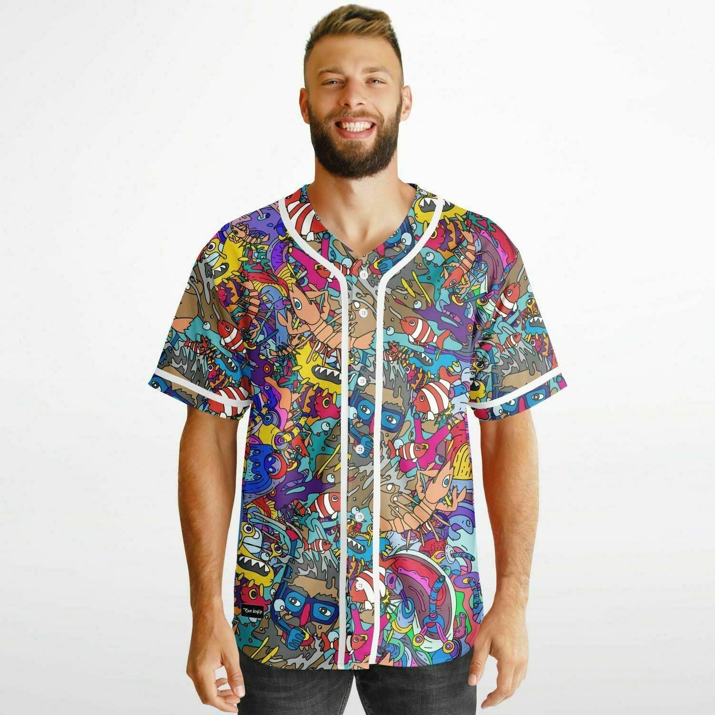 Teal Kaleidoscope Doodle Reversible Baseball Jersey