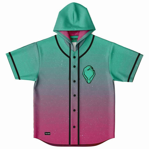 Teal Magenta Chest Gem Rave Hooded Baseball Jersey