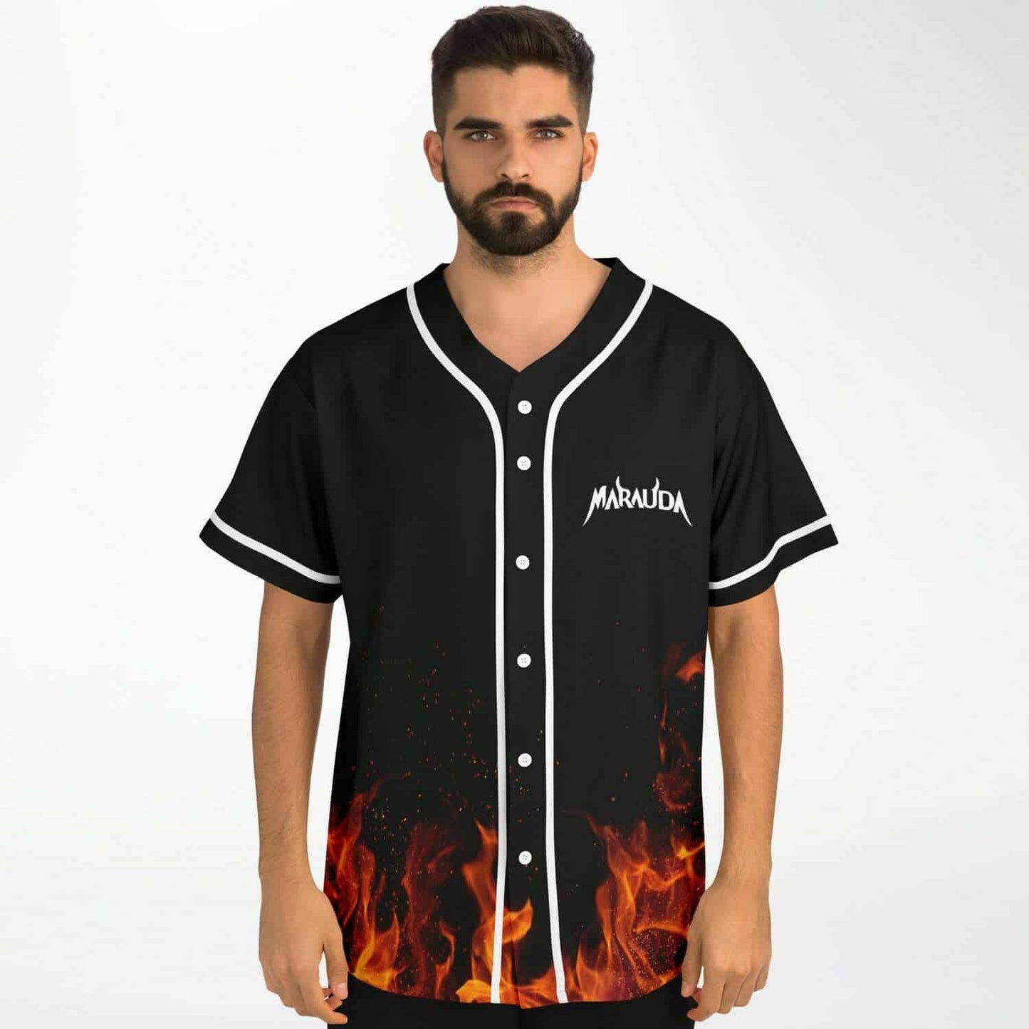 MARAUDA Black Flames Rave Baseball Jersey