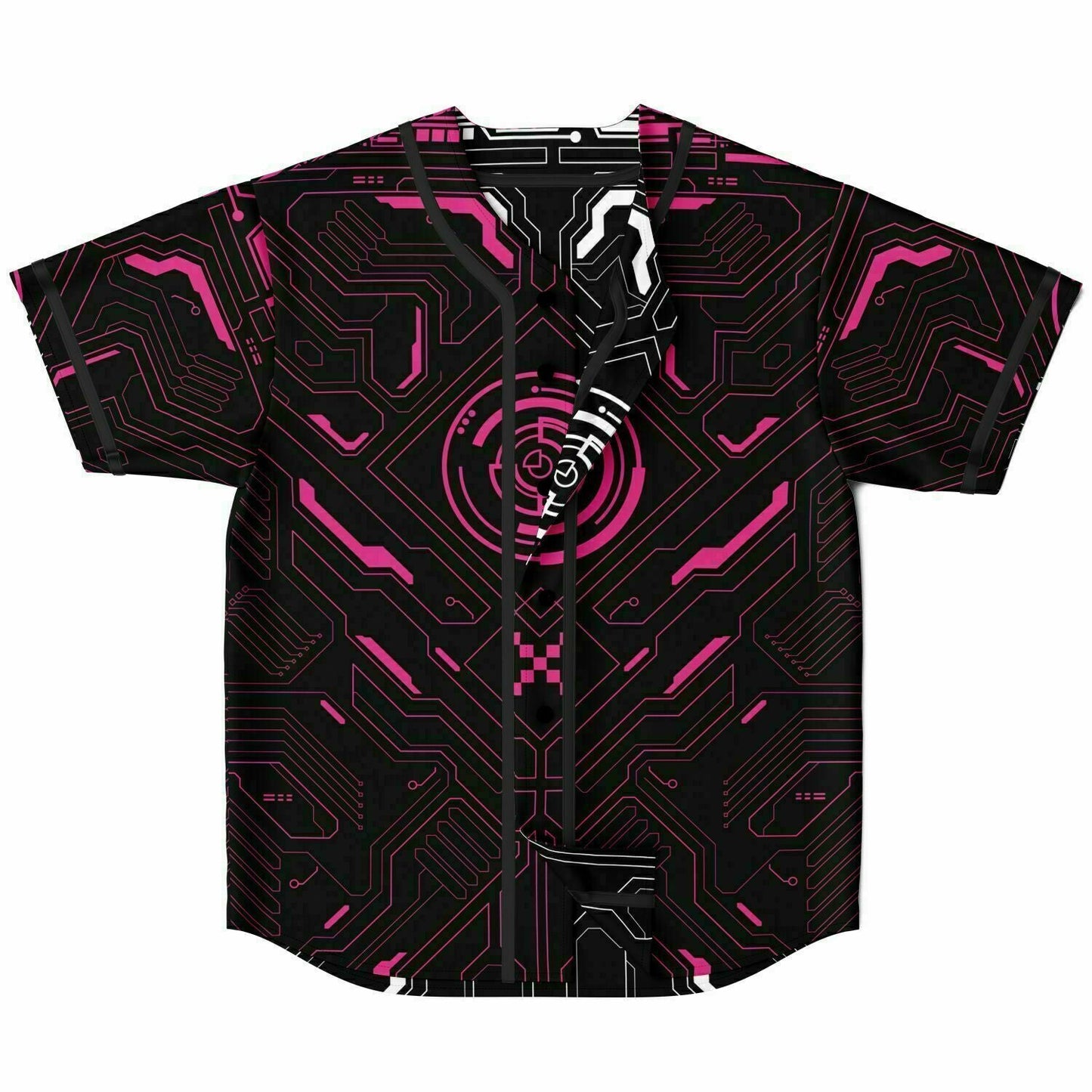 Black & Pink Cyberpunk Circuit Reversible Baseball Jersey