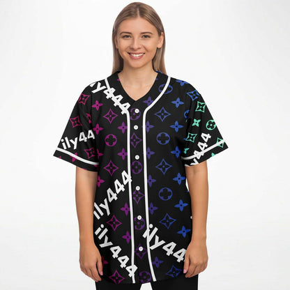 Black Designer Monogram Rave Baseball Jersey