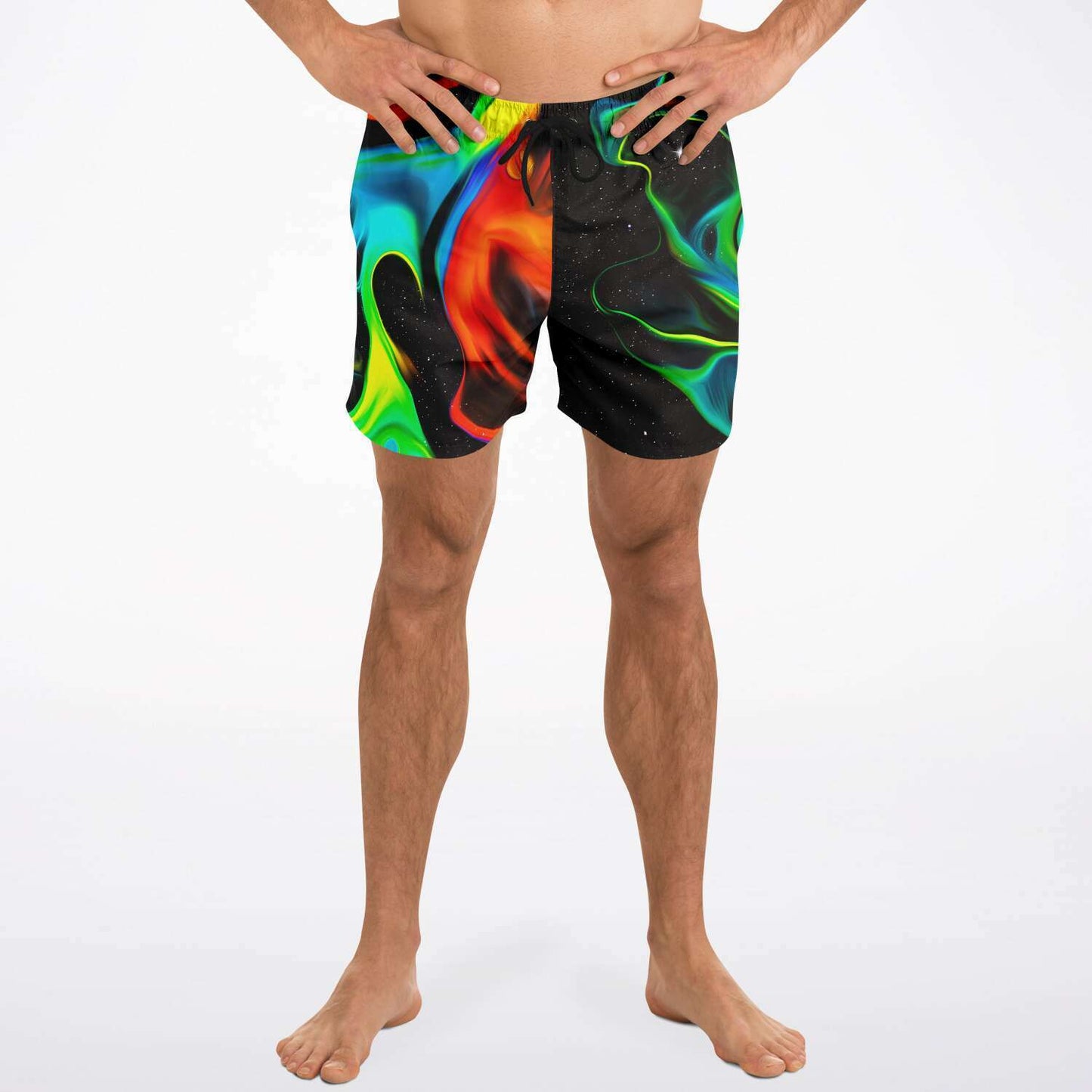 Black Abstract Flowing Rave Swim Trunks
