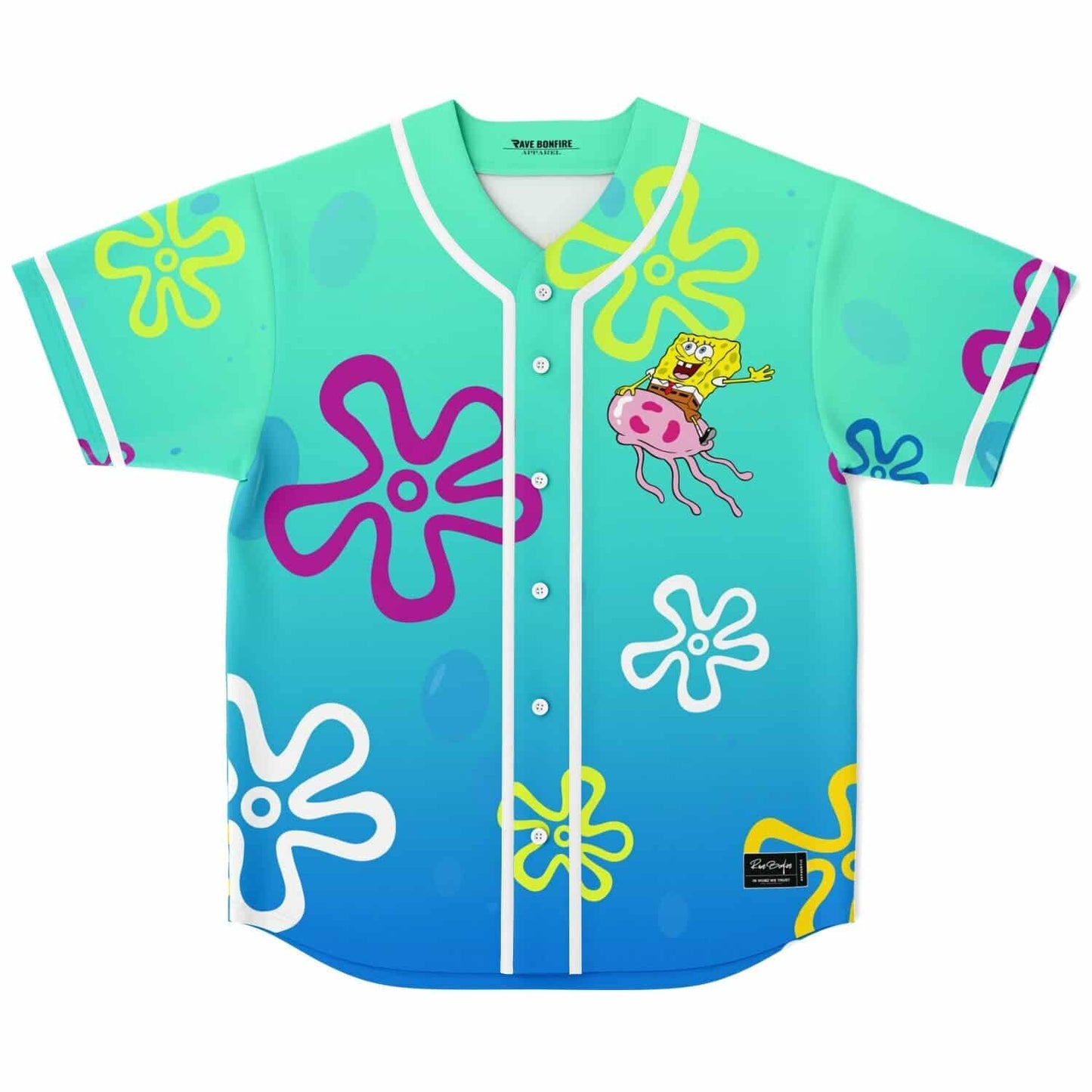 Teal Blue Spongebob Rave Baseball Jersey