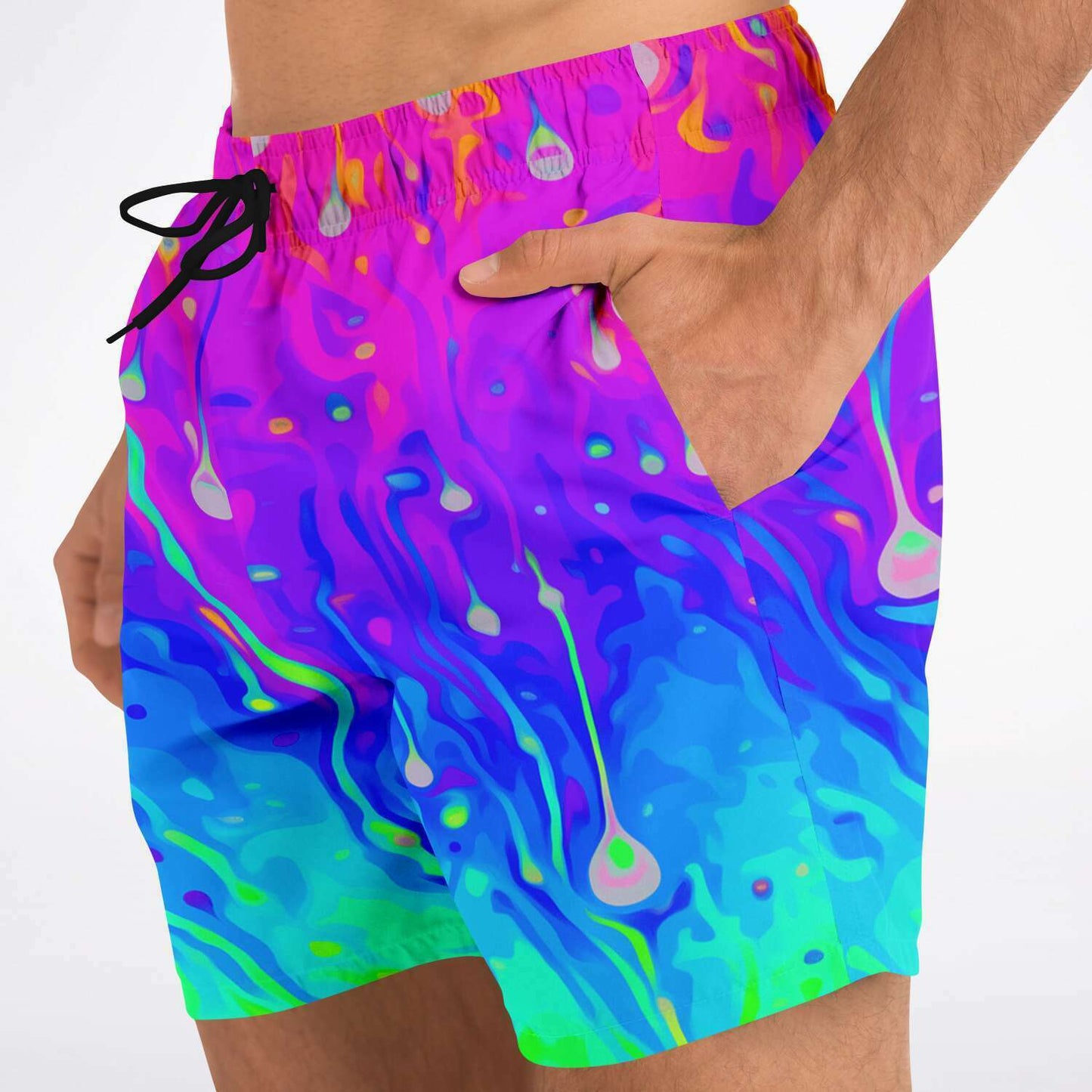 Hot Pink Dripping Fluid Rave Swim Trunks