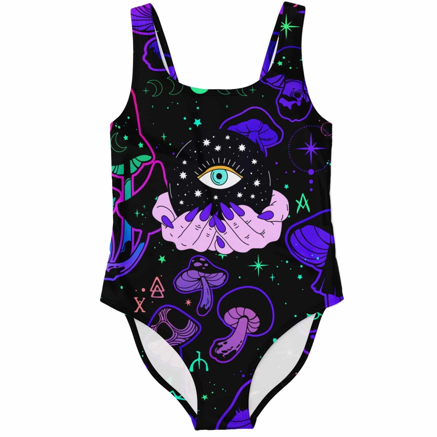 Black Glowing Mushrooms Rave Swimsuit