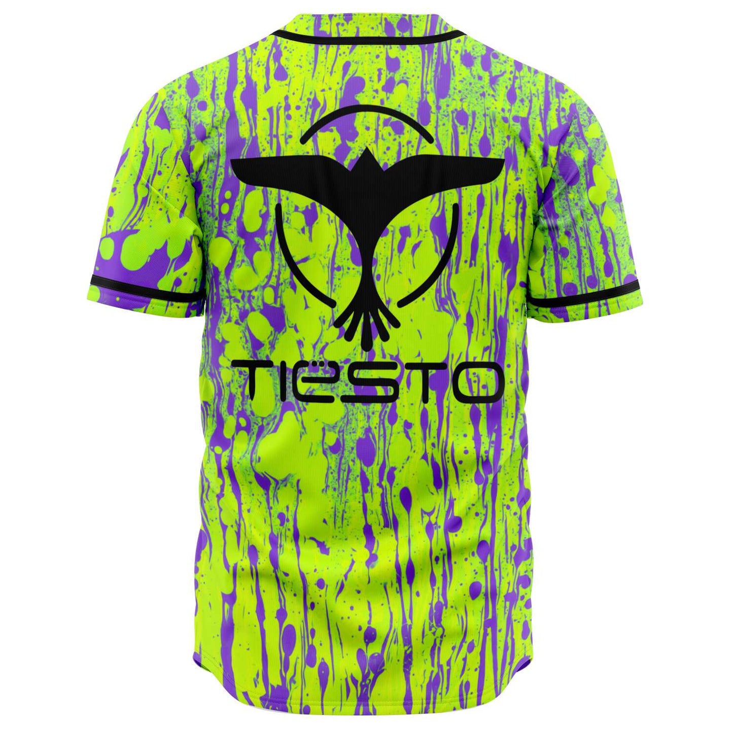 Tiesto Neon Green Paint Splatter Rave Baseball Jersey