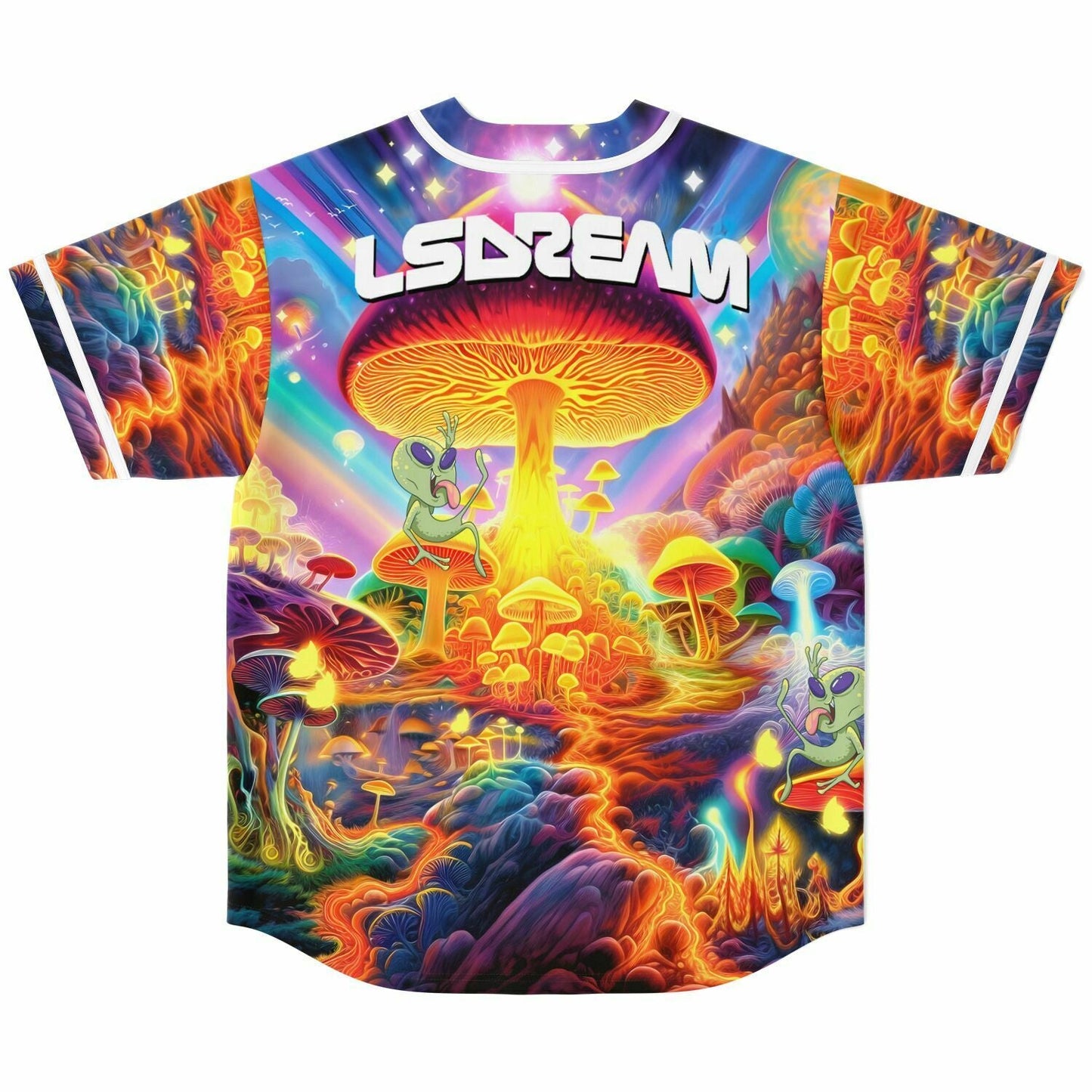 LSDREAM Vivid Rainbow Psychedelic Mushroom Rave Baseball Jersey