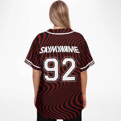 SAYMYNAME Deep Red Wavy Warped Rave Baseball Jersey