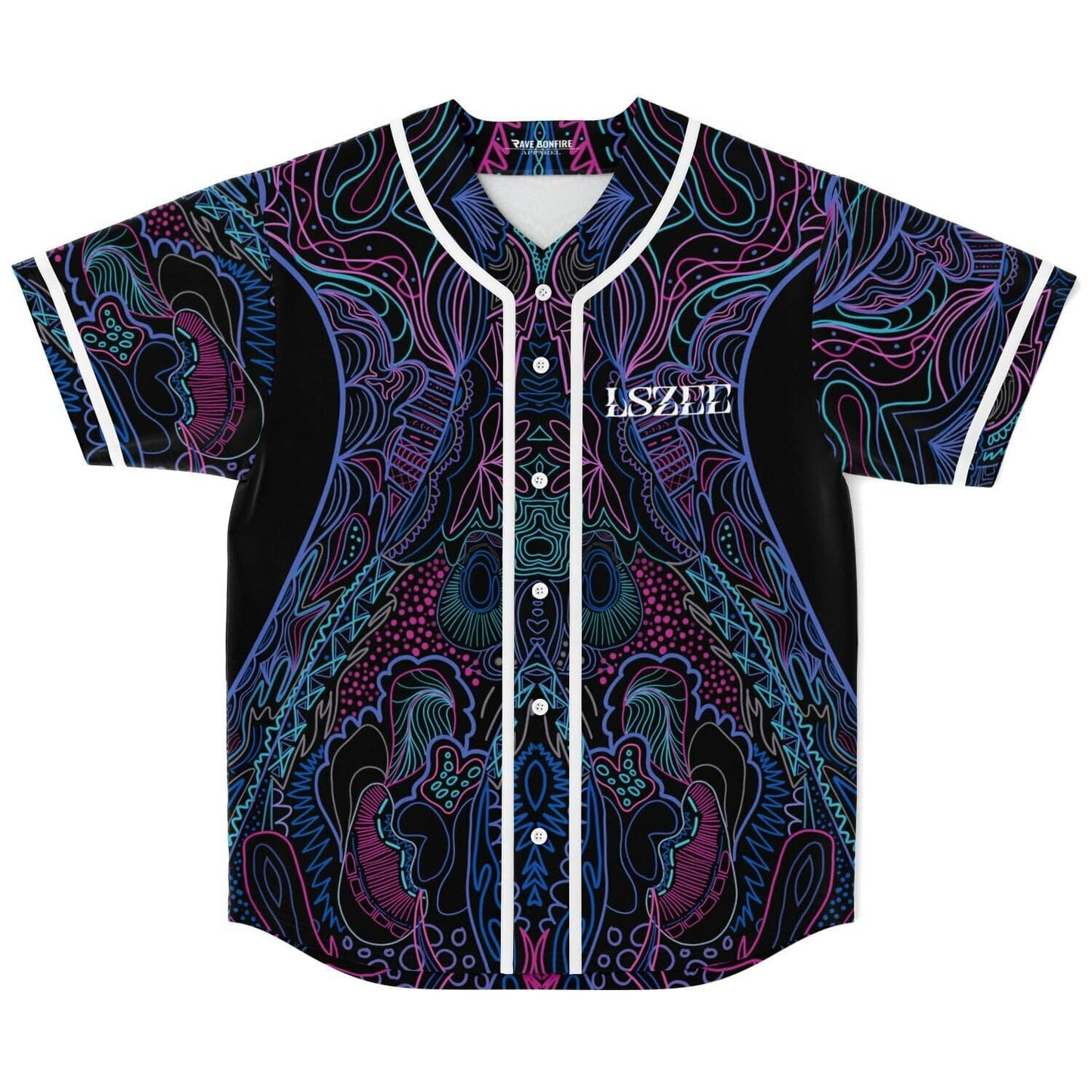 LSZEE Black Symmetrical Psychedelic Rave Baseball Jersey