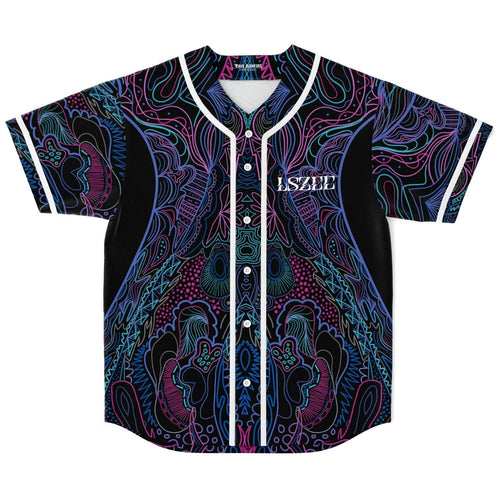 LSZEE Black Symmetrical Psychedelic Rave Baseball Jersey