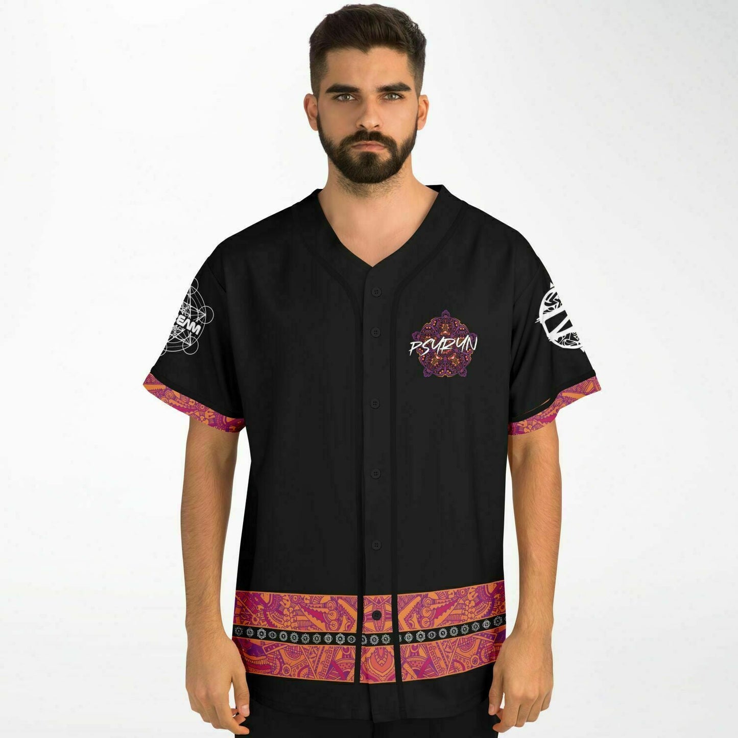 Psyryn Black Psychedelic Mandala Rave Baseball Jersey