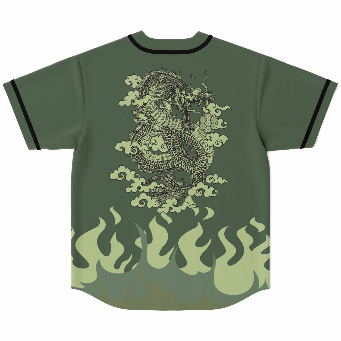 Olive Asian Dragon Rave Baseball Jersey