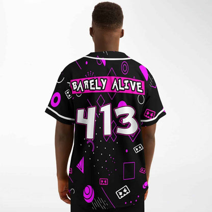BARELY ALIVE Black Memphis Geometric Rave Baseball Jersey