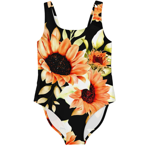 Black Watercolor Sunflower Rave Swimsuit
