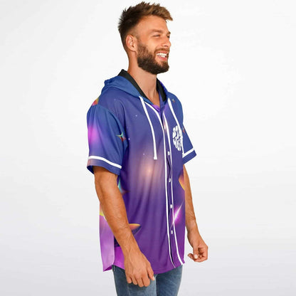 Purple Blue Grey Alien Rave Hooded Baseball Jersey