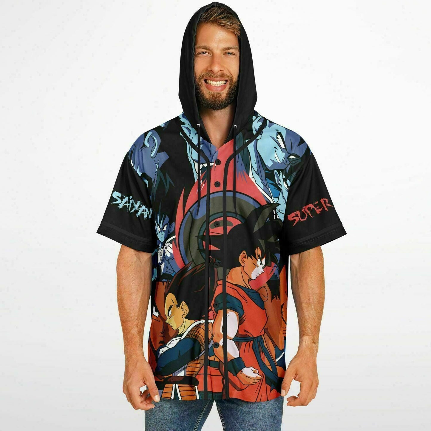 Black Collage Dragon Rave Hooded Baseball Jersey