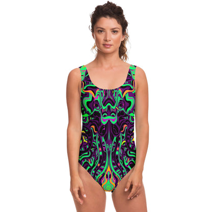 Black Symmetrical Psychedelic Rave Swimsuit