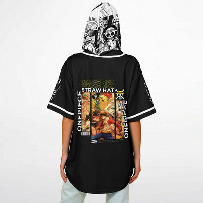 Black One Piece Rave Hooded Baseball Jersey
