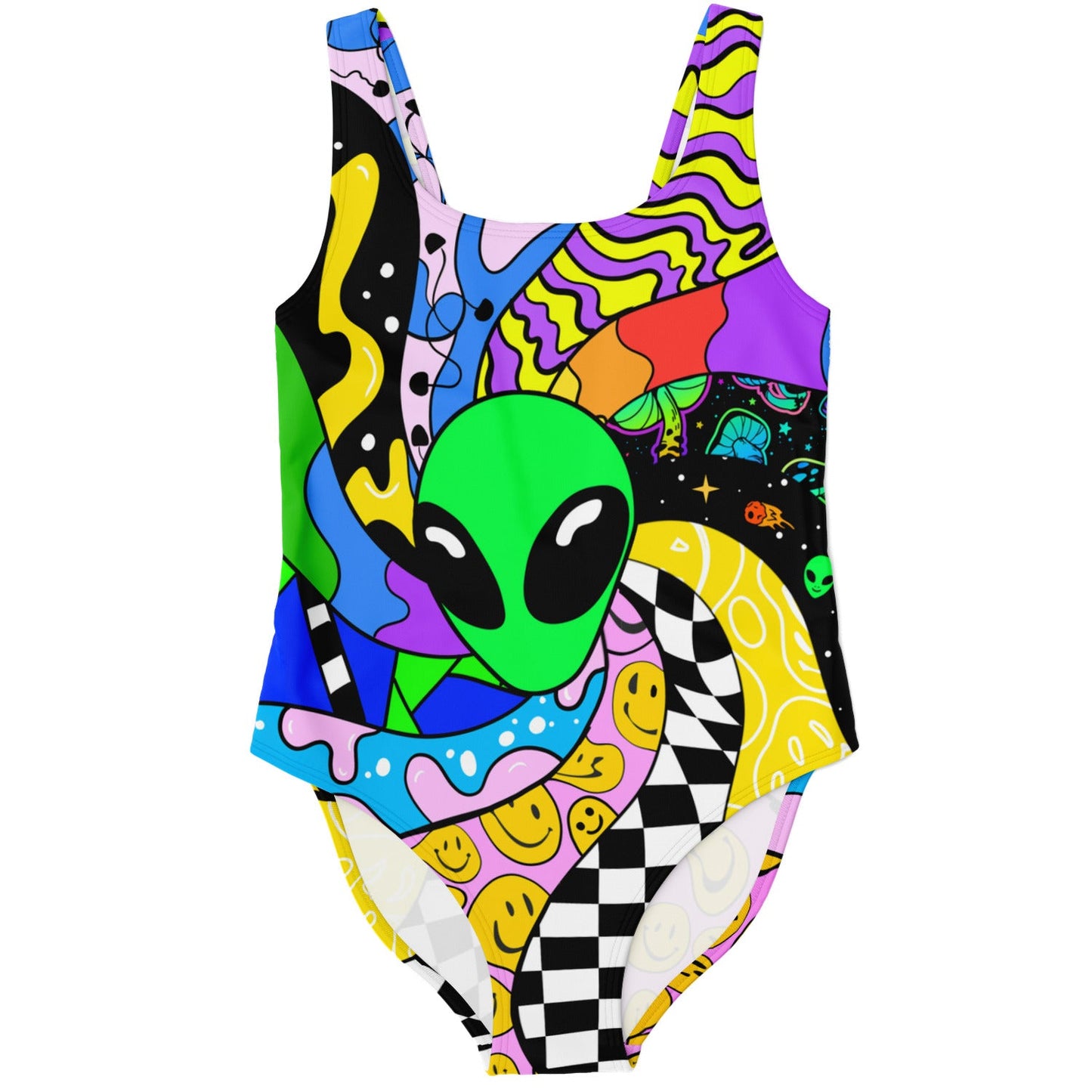 Rainbow Black Cartoon Green Rave Swimsuit