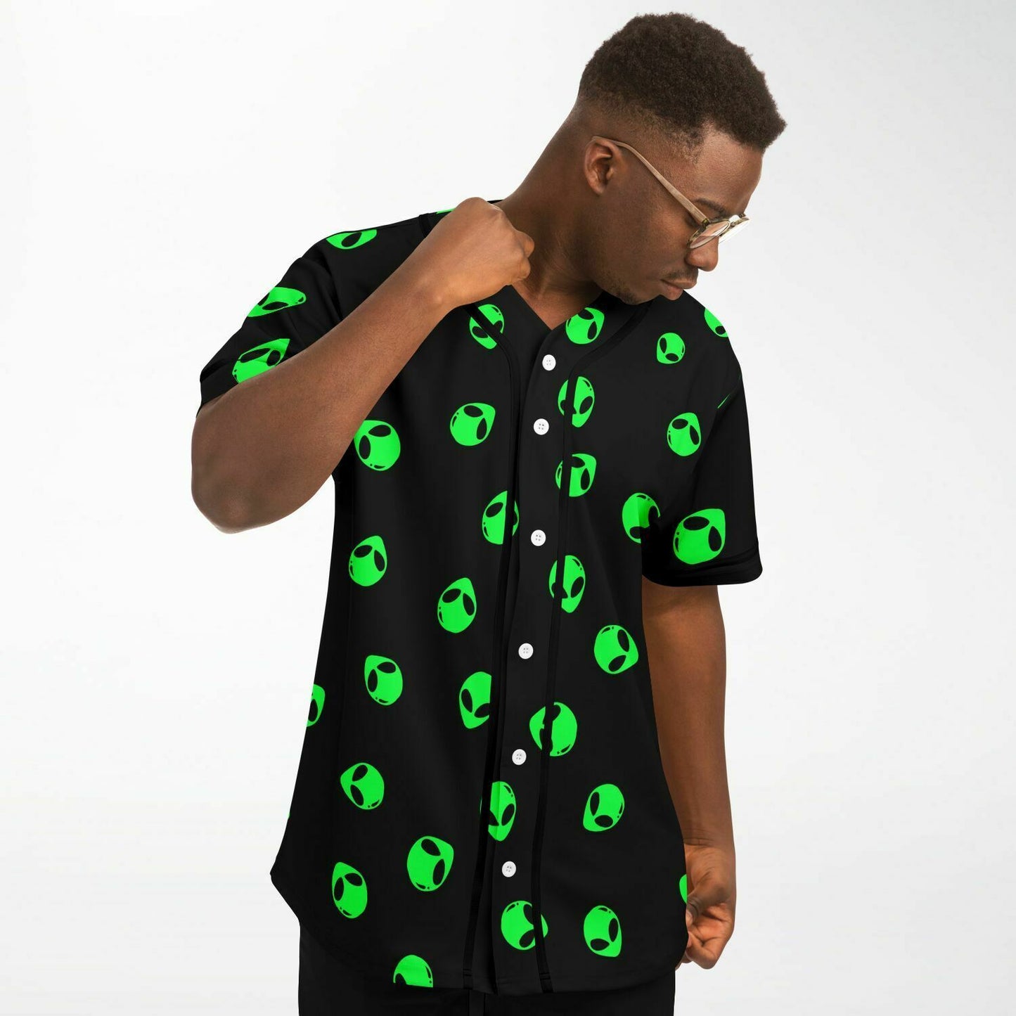 Black Repeating Cartoon Rave Baseball Jersey