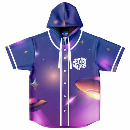 Purple Blue Grey Alien Rave Hooded Baseball Jersey