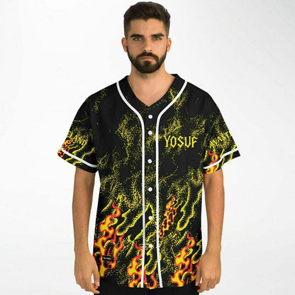 Yosuf Black Flames Fire Rave Baseball Jersey