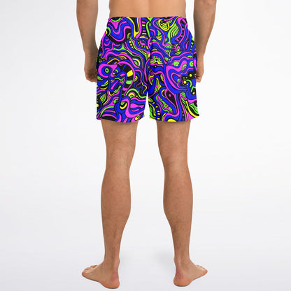 Neon Pink Swirling Psychedelic Rave Swim Trunks