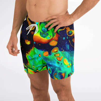 Navy Abstract Fluid Rave Swim Trunks