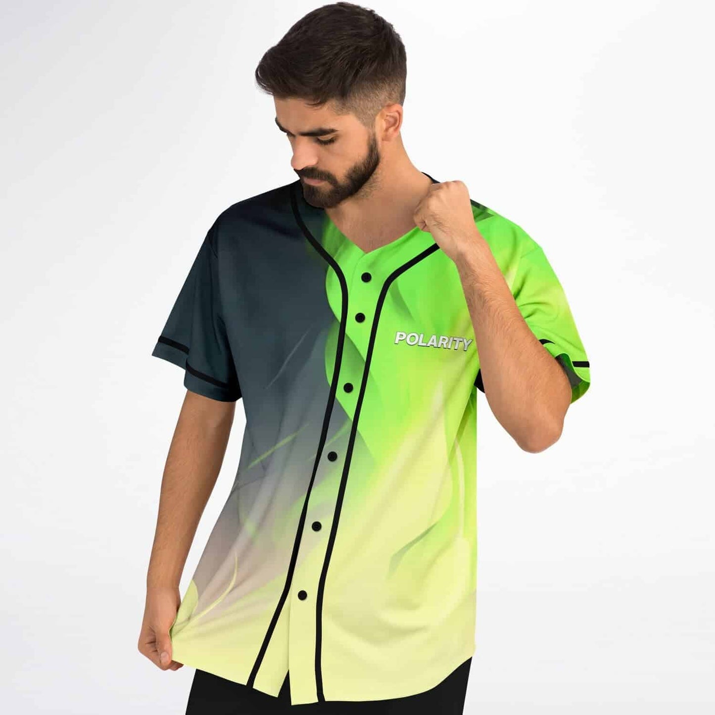 Polarity Bright Neon Green Flame Rave Baseball Jersey