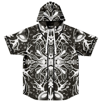 Black White Symmetrical Psychedelic Rave Hooded Baseball Jersey