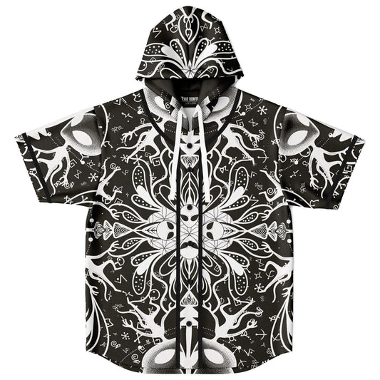 Black White Symmetrical Psychedelic Rave Hooded Baseball Jersey