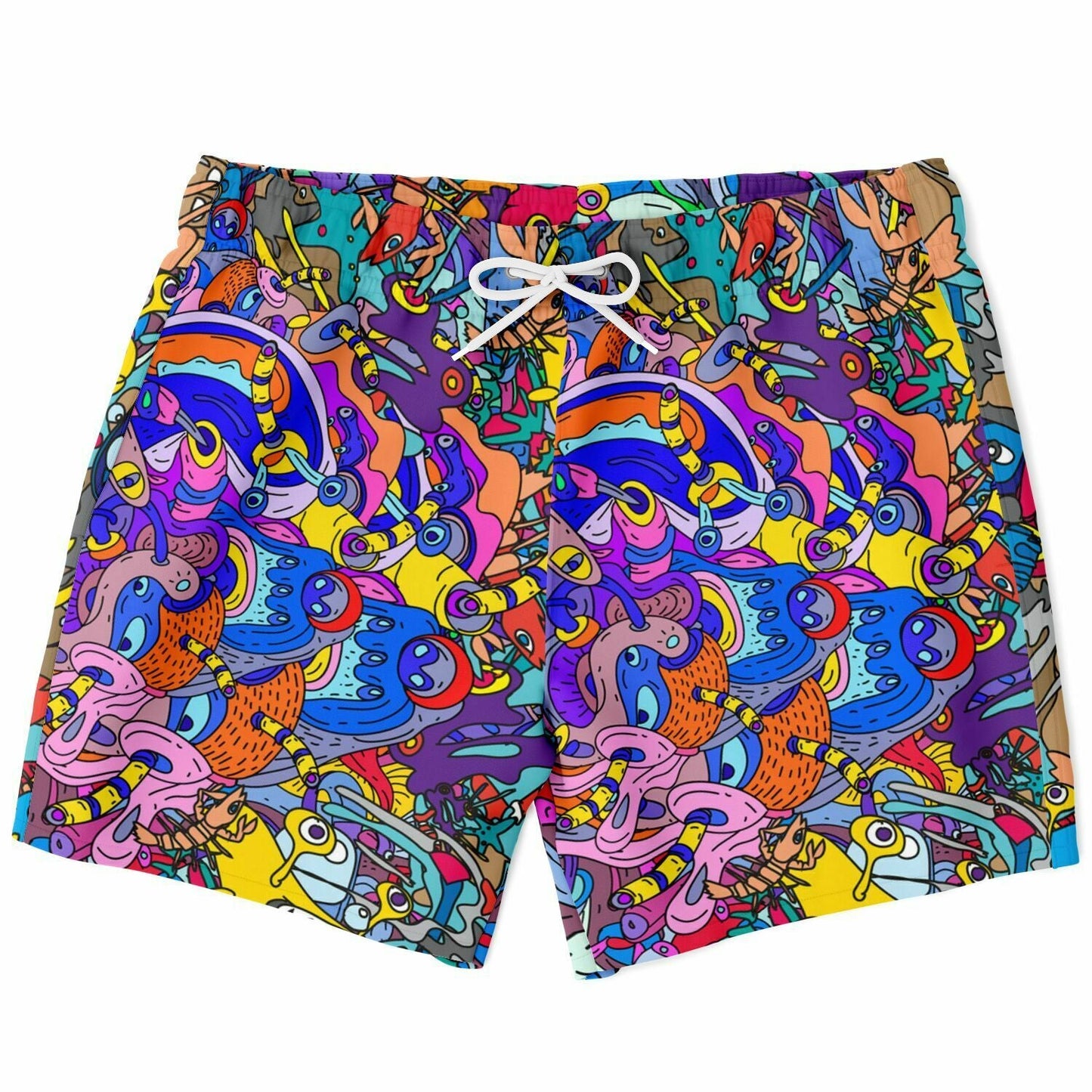 — Blue Dense Cartoon Rave Swim Trunks