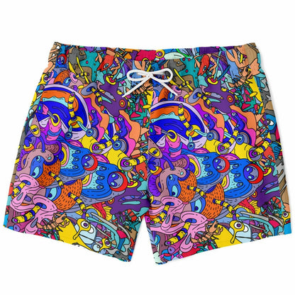 — Blue Dense Cartoon Rave Swim Trunks