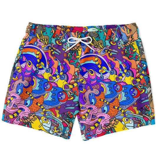 — Blue Dense Cartoon Rave Swim Trunks
