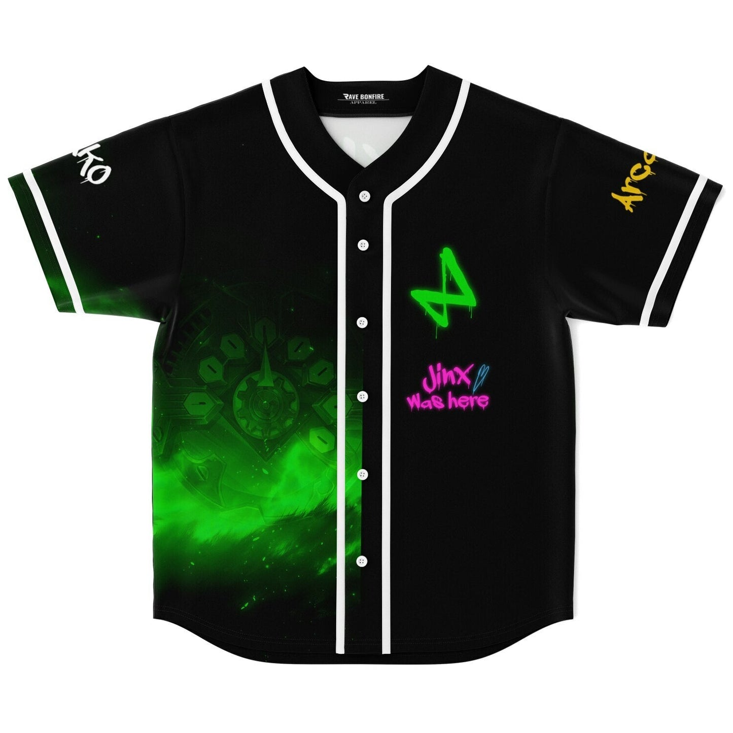 Black Glowing Green Rave Baseball Jersey