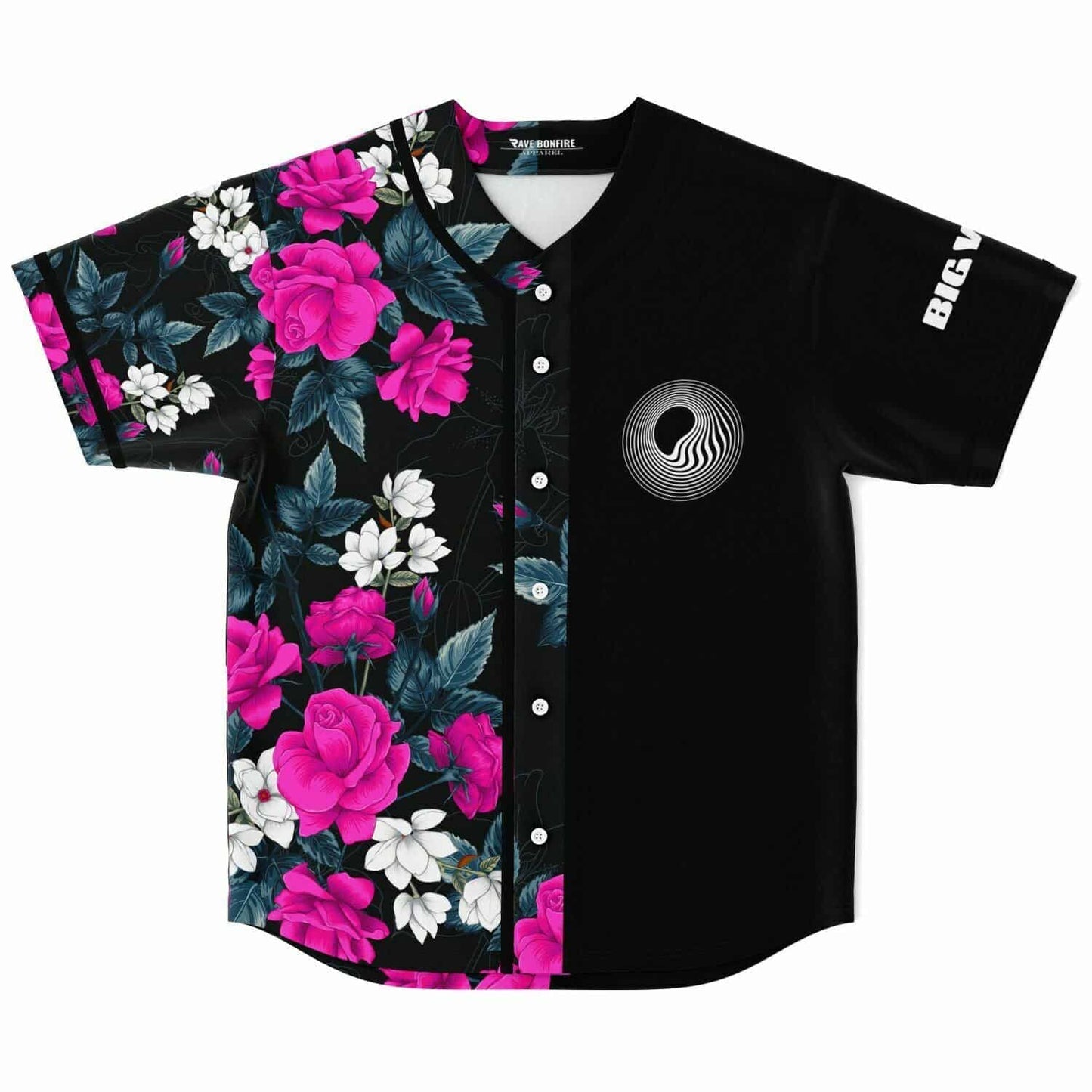 BIG WILD Black Roses Floral Rave Baseball Jersey