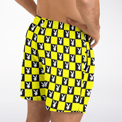 Yellow Black Checkerboard Rave Swim Trunks