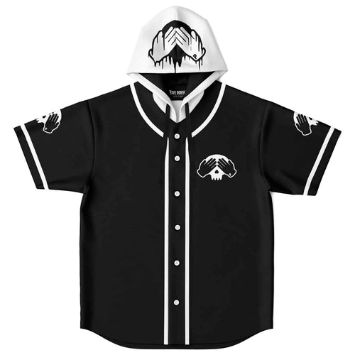 PEEKABOO Black Logo — Rave Hooded Baseball Jersey