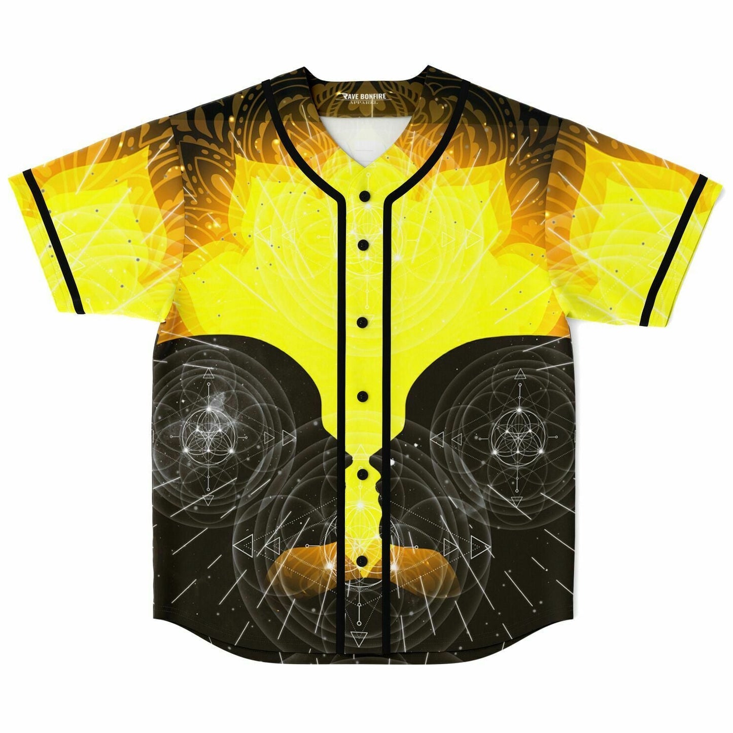 LSDREAM Yellow Black Glowing Lotus Rave Baseball Jersey
